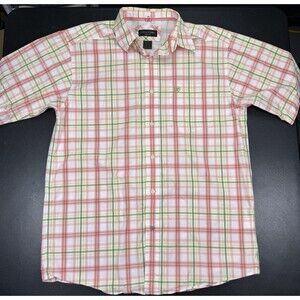 Ariat Pro Series Mens Green & Pink Short Sleeve Button Down Shirt Size Medium